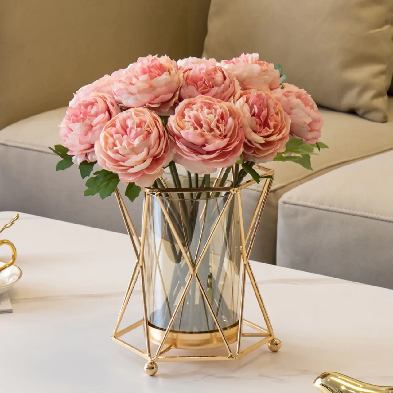 Hexagonal Iron & Glass Flower Vase Moderne Vases