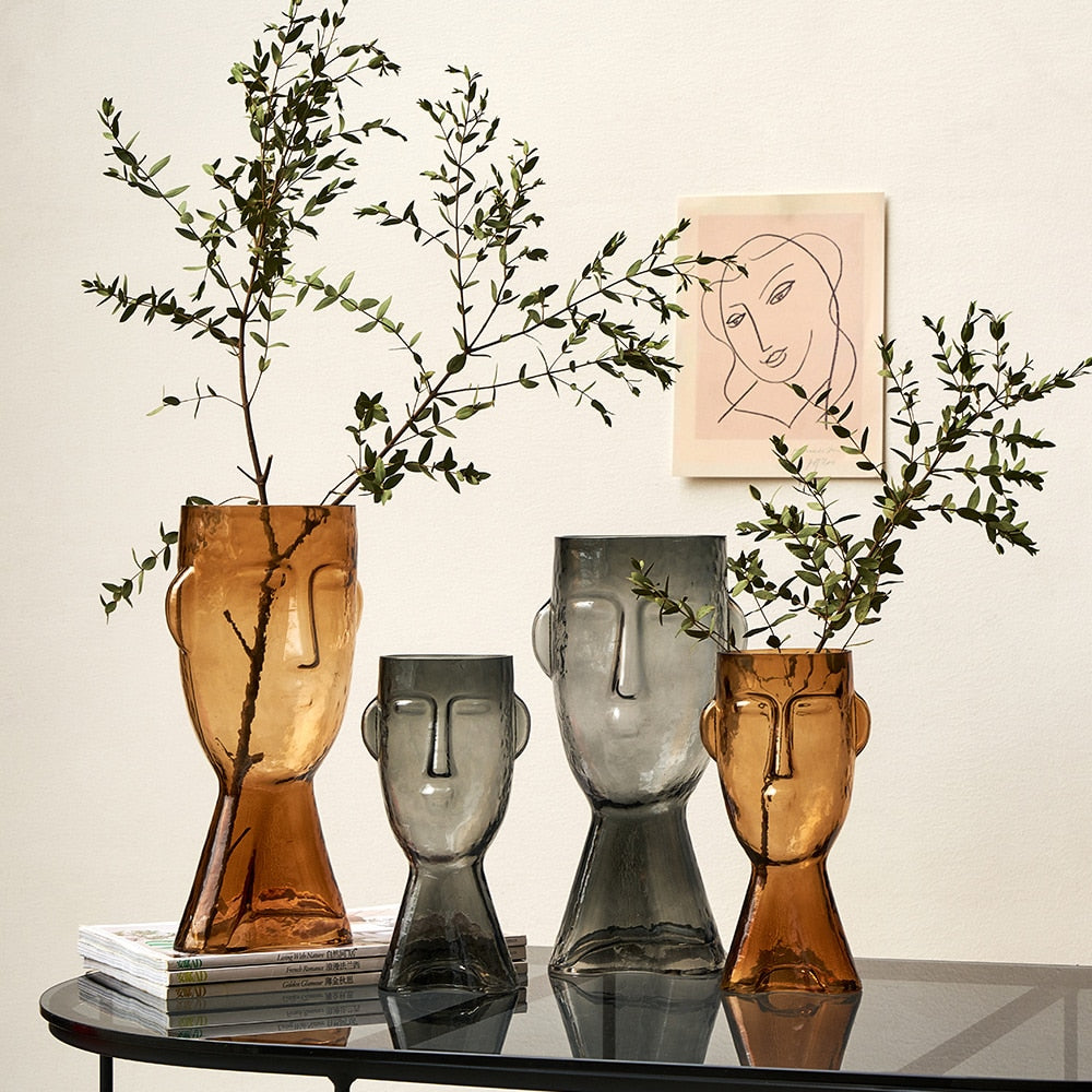 Abstract Human Face Glass Vase Moderne Vases