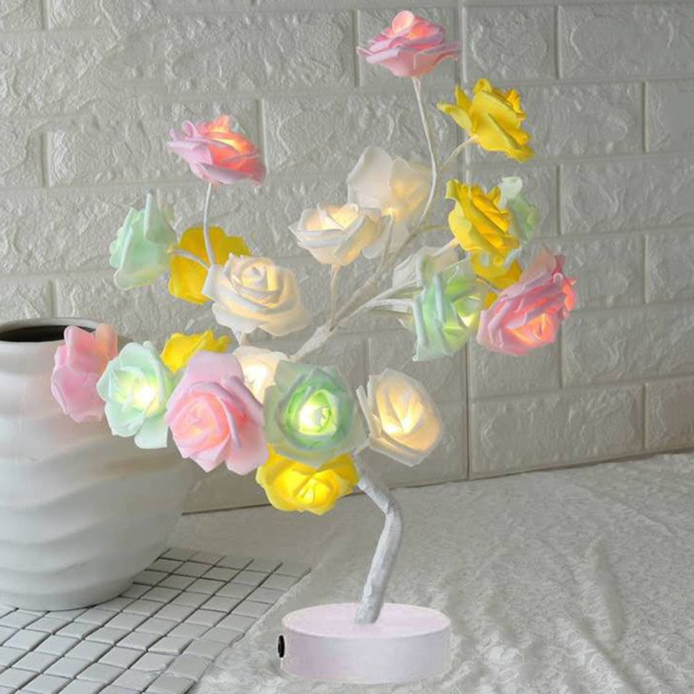LED Rose Flower Tree Table Lamp Moderne Vases