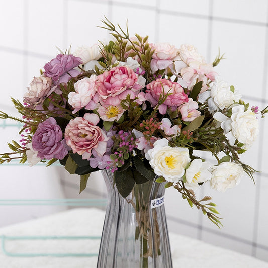 Vintage Silk Flower Bouquet Moderne Vases