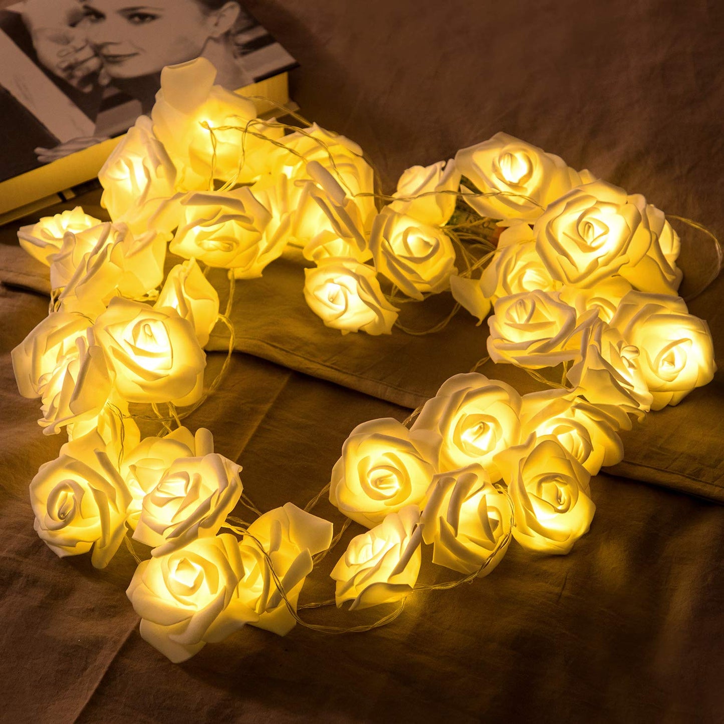 LED Silk Rose Flower Bouquet String Light Moderne Vases