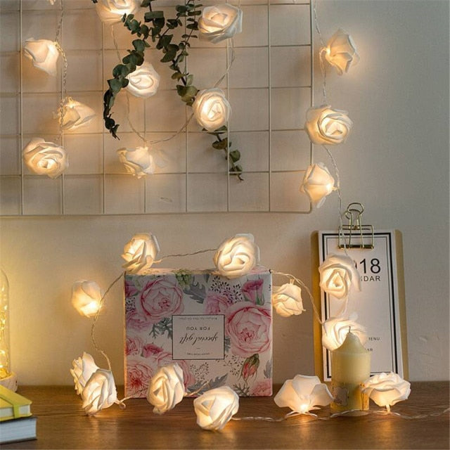 LED Silk Rose Flower Bouquet String Light Moderne Vases