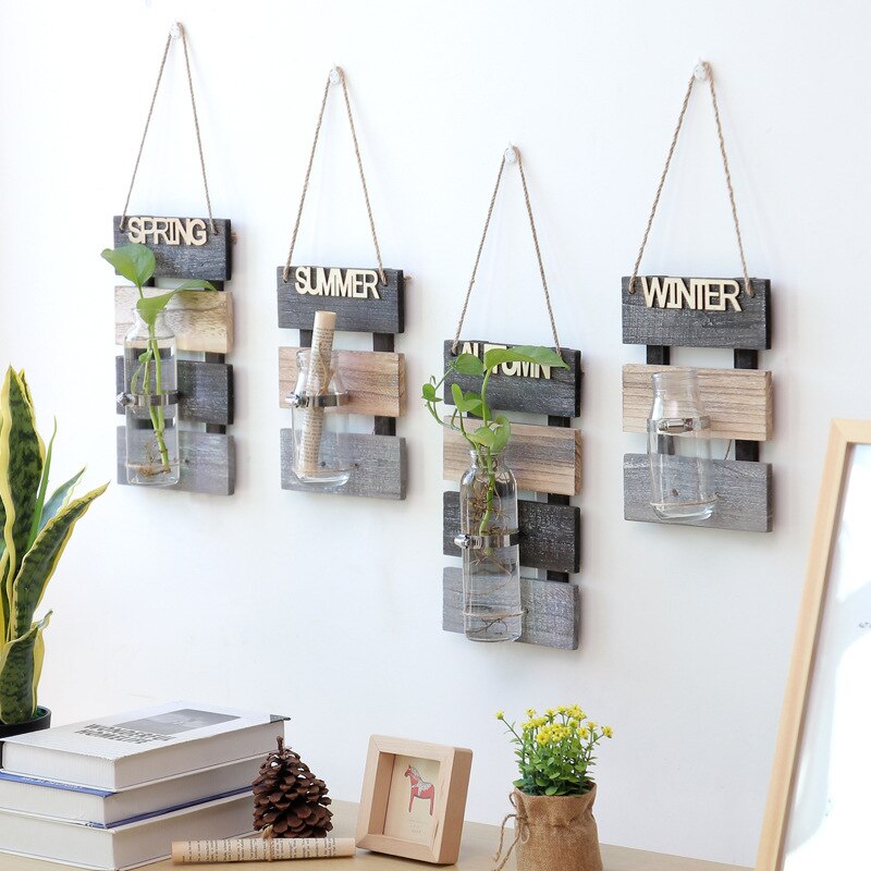 Creative Glass + Wooden Base Plant Vase Moderne Vases