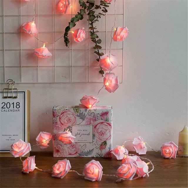LED Silk Rose Flower Bouquet String Light Moderne Vases