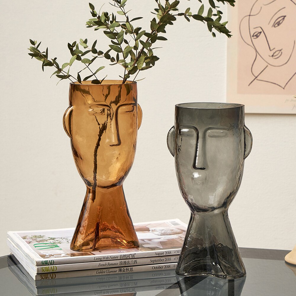 Abstract Human Face Glass Vase Moderne Vases