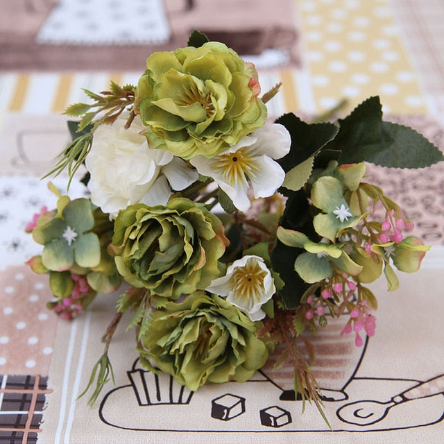 Vintage Silk Flower Bouquet Moderne Vases