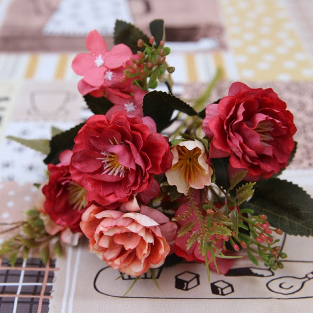Vintage Silk Flower Bouquet Moderne Vases