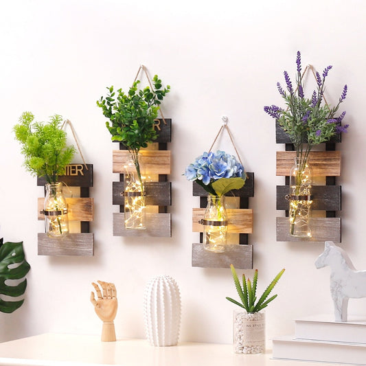 Creative Glass + Wooden Base Plant Vase Moderne Vases