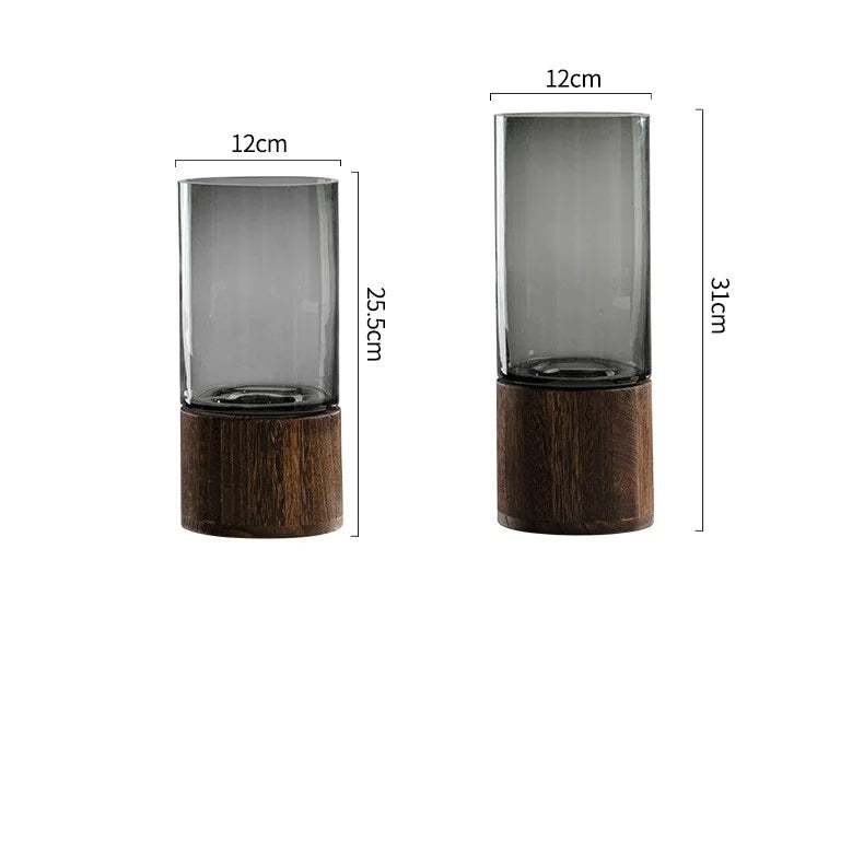 Modern Glass Hydroponic Vase with Wooden Stand Moderne Vases