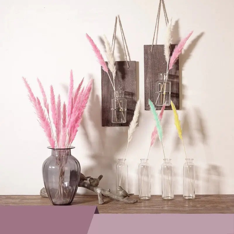 Dried Plume Bouquet, White Moderne Vases