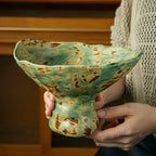 Vintage Wabi-Sabi Irregular Ceramic Pedestal Fruit Bowl – Rough Pottery Display Tray Far East Finds