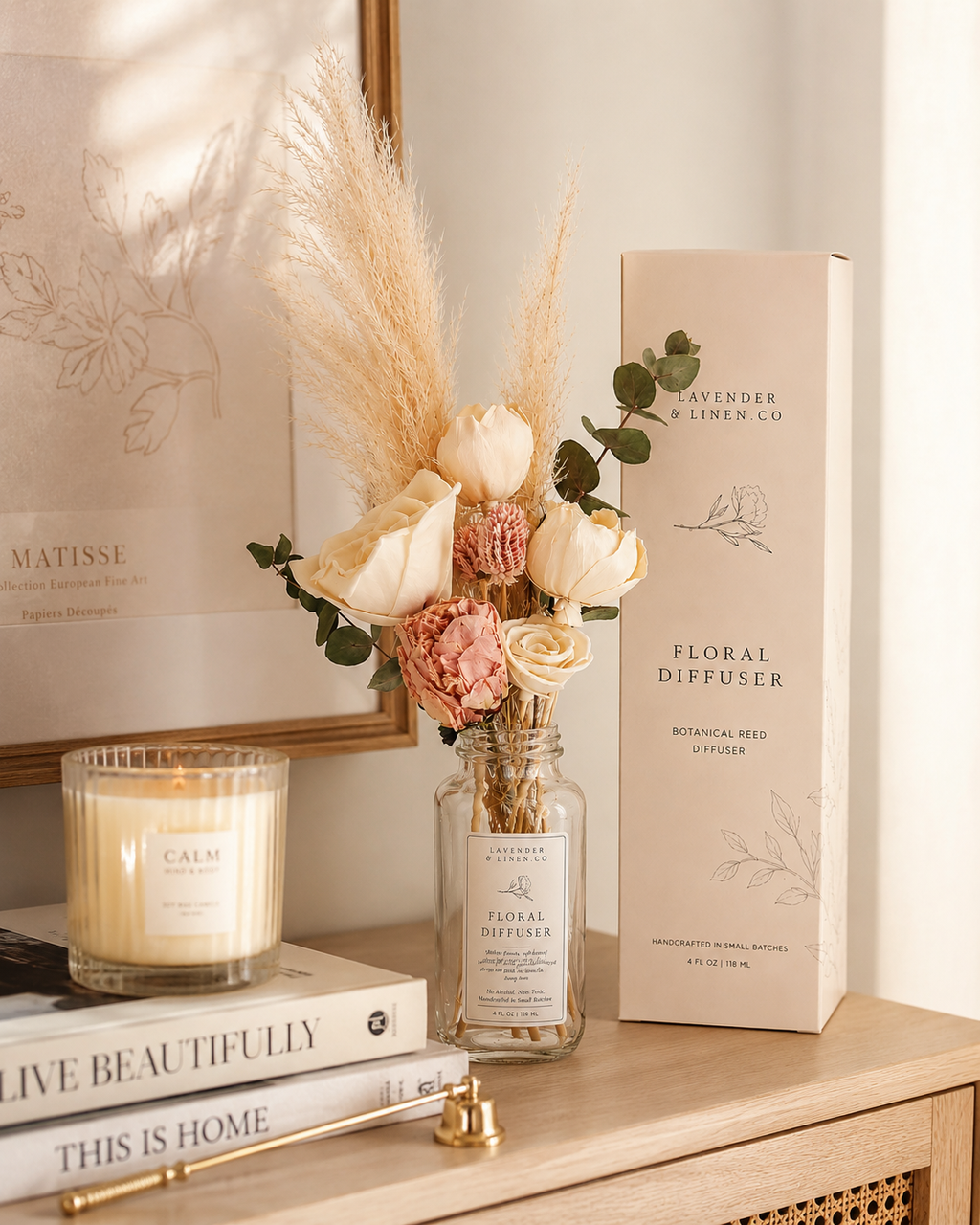 Botanical Diffuser Bouquet | Preserved Floral Home Fragrance with Blush Peonies 8oz Nustad Family Ranch