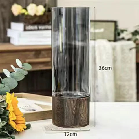 Modern Glass Hydroponic Vase with Wooden Stand Moderne Vases