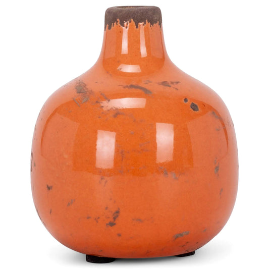 Mini Round Ceramic Vase — Distressed Orange Moderne Vases