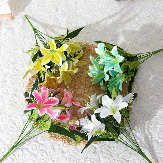 Lifelike Artificial Lily Flower Bouquet Moderne Vases