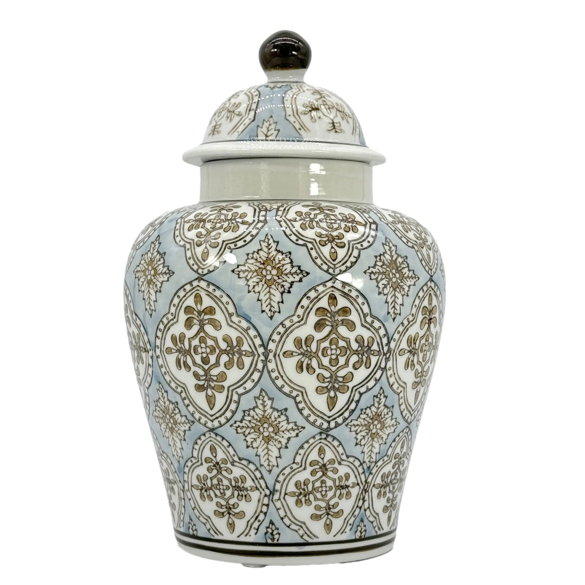Chinoiserie Ceramic Ginger Jar with Lid — 12" Moderne Vases