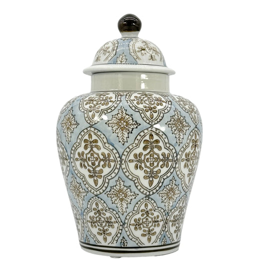 Chinoiserie Ceramic Ginger Jar with Lid — 12" Moderne Vases