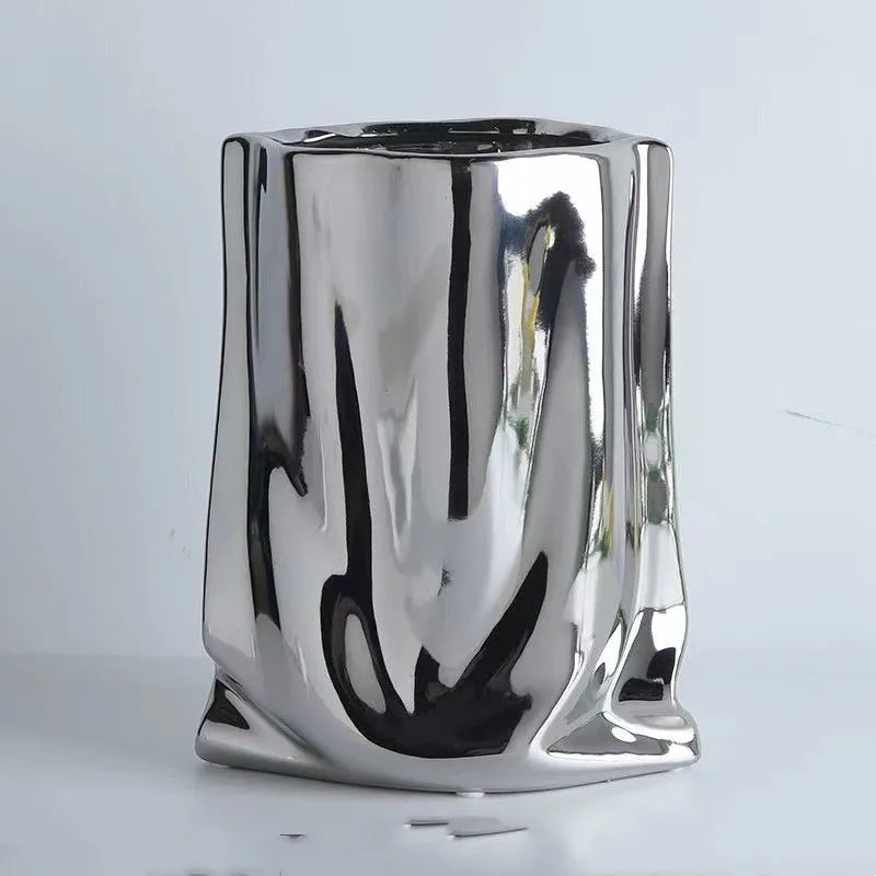 Luxury Ruffled Electroplated Ceramic Vase Moderne Vases