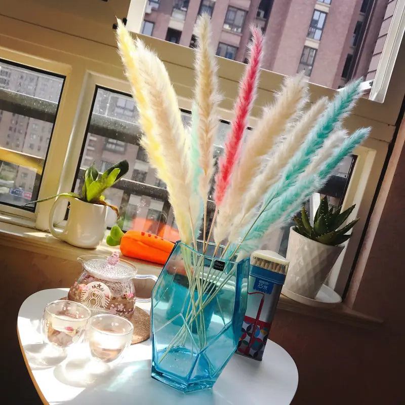 Dried Plume Bouquet, White Moderne Vases