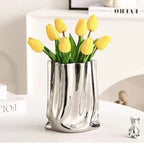 Luxury Ruffled Electroplated Ceramic Vase Moderne Vases