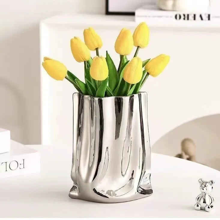 Luxury Ruffled Electroplated Ceramic Vase Moderne Vases