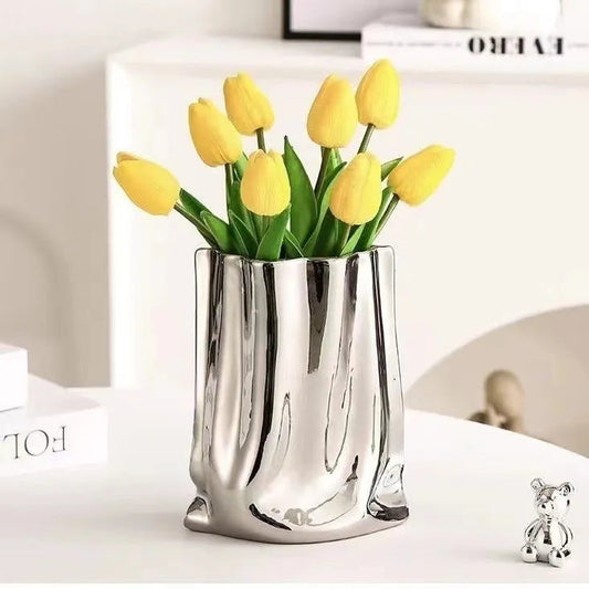 Luxury Ruffled Electroplated Ceramic Vase Moderne Vases