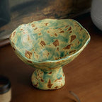 Vintage Wabi-Sabi Irregular Ceramic Pedestal Fruit Bowl – Rough Pottery Display Tray Far East Finds