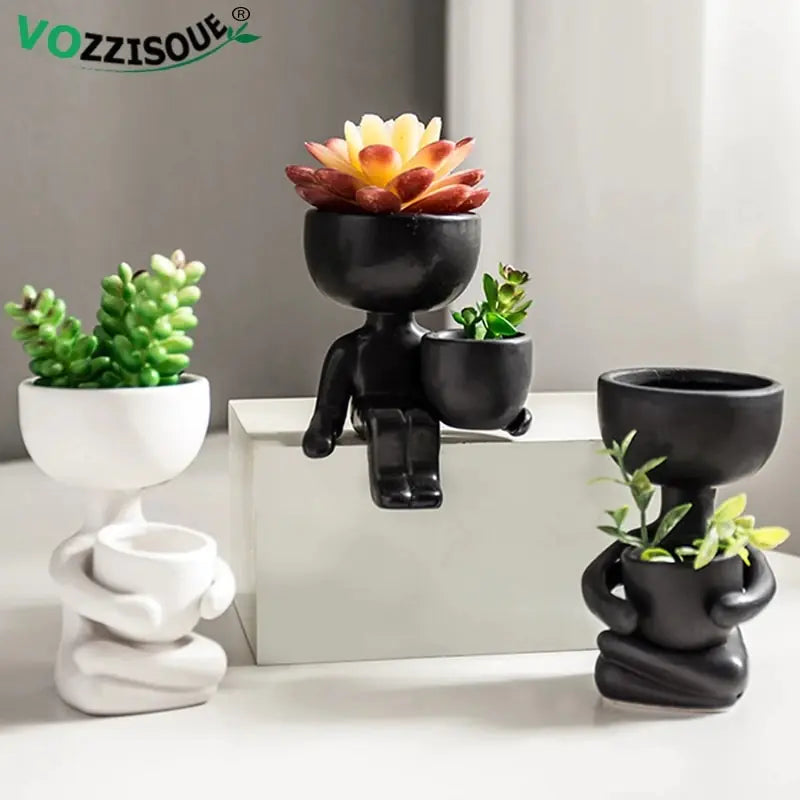 Adorable Humanoid Ceramic Succulent Planter Moderne Vases