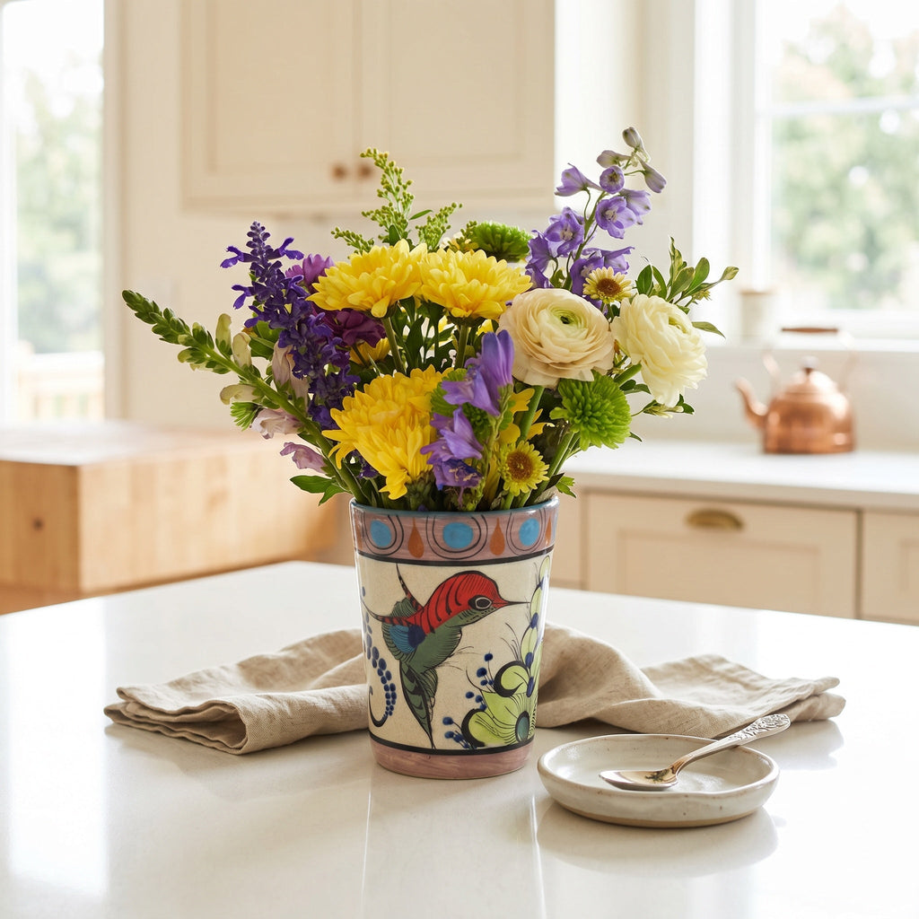 Hand-Painted Flared Ceramic Vase Upavim Crafts
