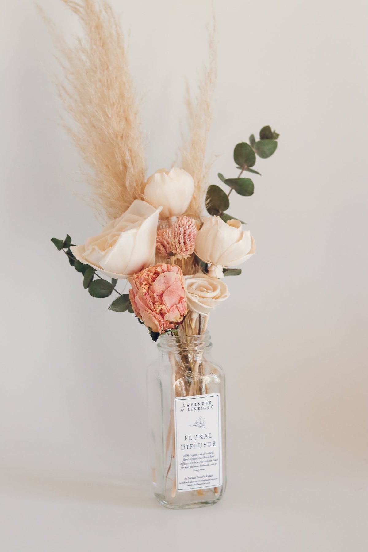Botanical Diffuser Bouquet | Preserved Floral Home Fragrance with Blush Peonies 8oz Nustad Family Ranch