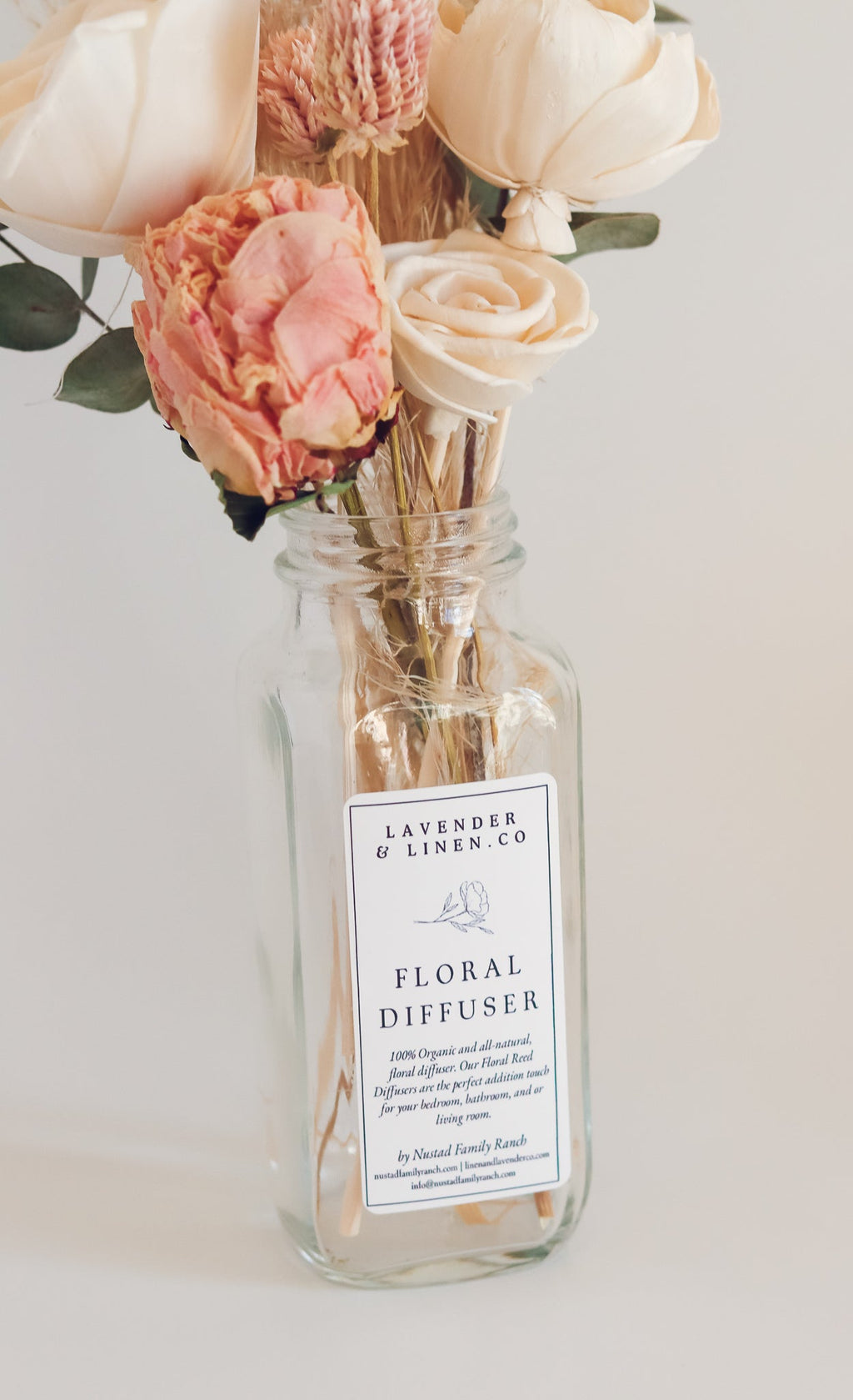 Botanical Diffuser Bouquet | Preserved Floral Home Fragrance with Blush Peonies 8oz Nustad Family Ranch