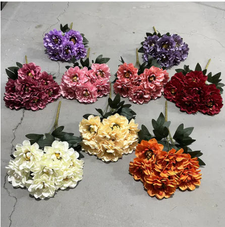 7-Head Lotus Artificial Flower Bouquet Moderne Vases