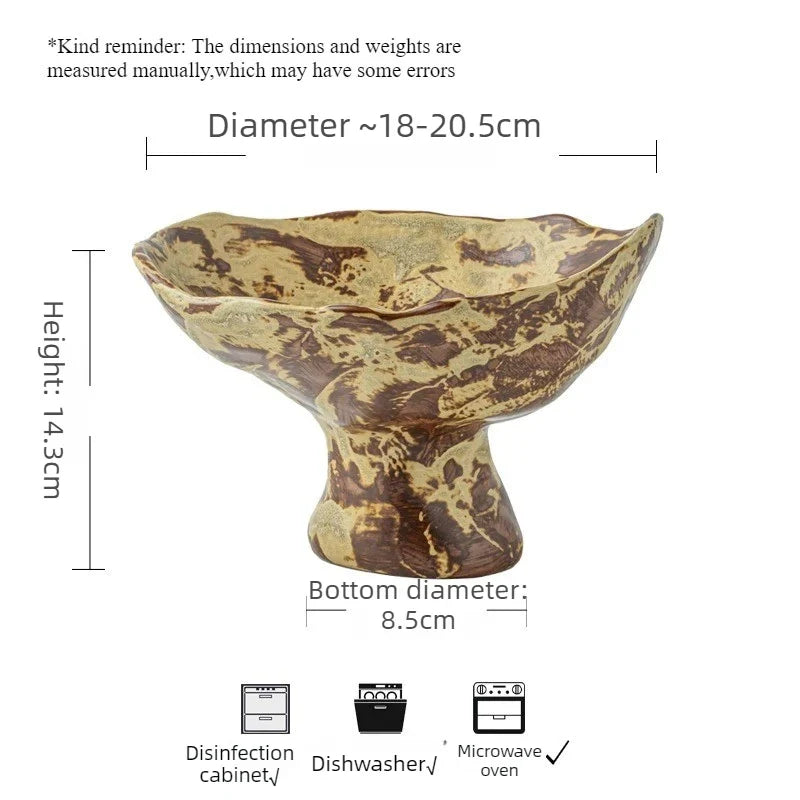 Vintage Wabi-Sabi Irregular Ceramic Pedestal Fruit Bowl – Rough Pottery Display Tray Far East Finds