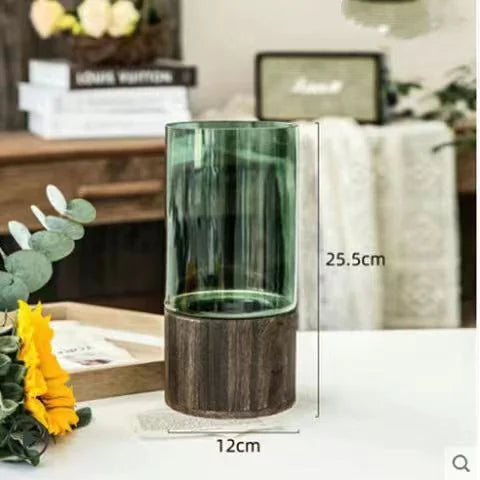 Modern Glass Hydroponic Vase with Wooden Stand Moderne Vases