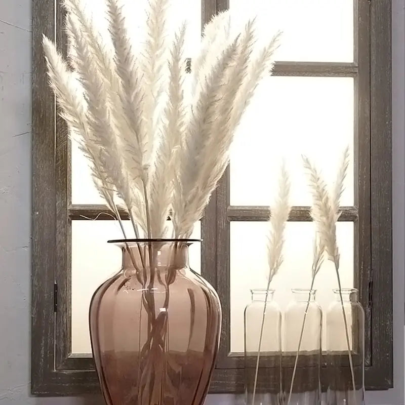 Dried Plume Bouquet, White Moderne Vases