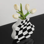Chessboard Grid Ceramic Vase Moderne Vases