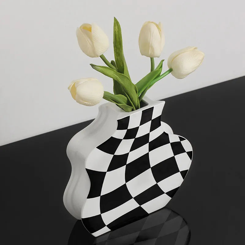 Chessboard Grid Ceramic Vase Moderne Vases