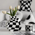 Chessboard Grid Ceramic Vase Moderne Vases