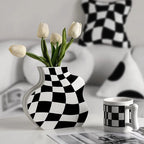 Chessboard Grid Ceramic Vase Moderne Vases