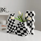 Chessboard Grid Ceramic Vase Moderne Vases