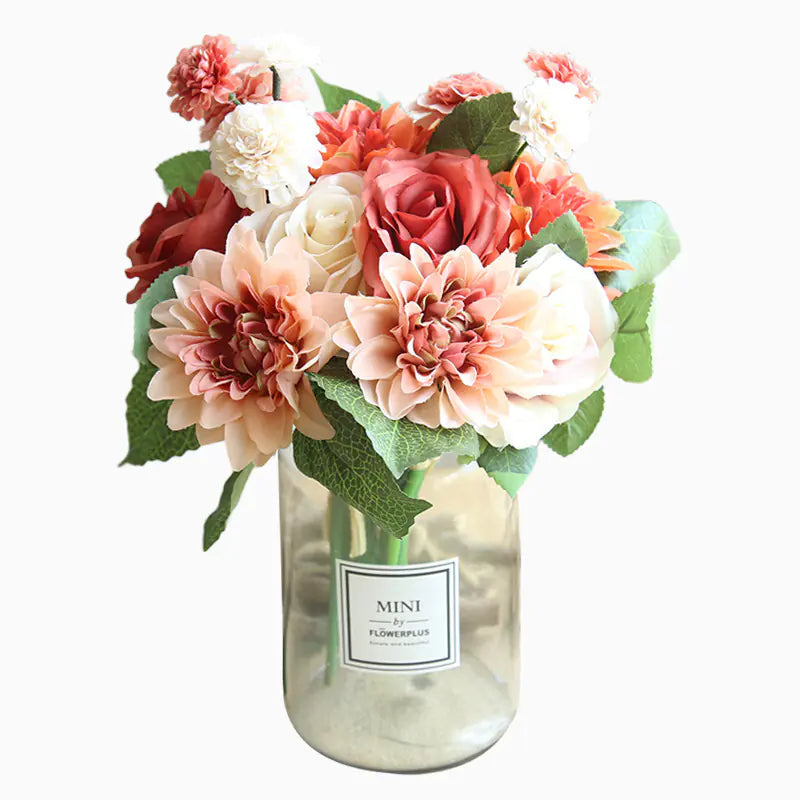 Dahlia Rose Artificial Flower Bouquet Moderne Vases