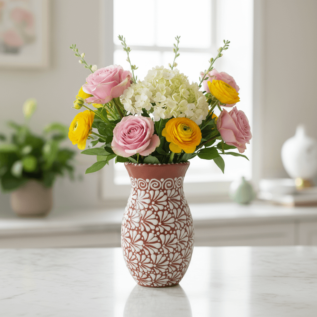 Handmade Talavera Vase | Brown & White Relief Pottery The Talavera Hub