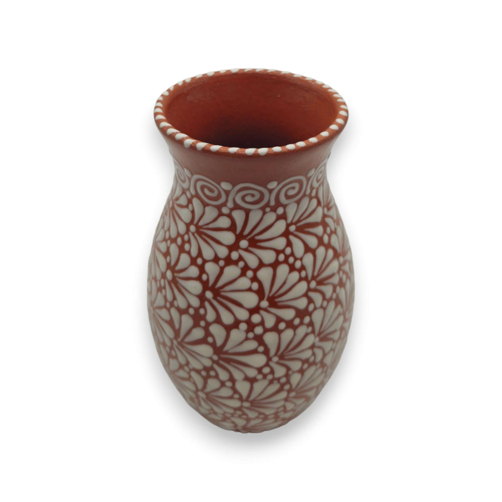 Handmade Talavera Vase | Brown & White Relief Pottery The Talavera Hub