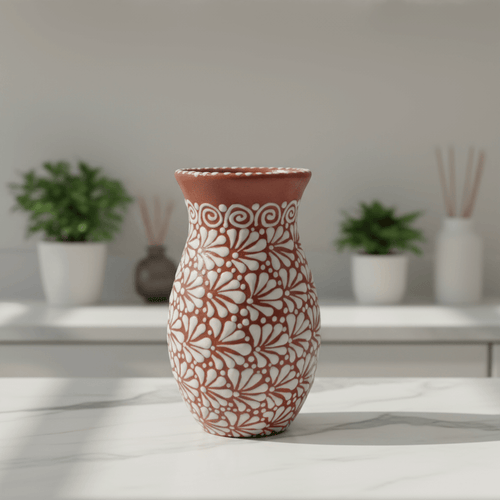 Handmade Talavera Vase | Brown & White Relief Pottery The Talavera Hub