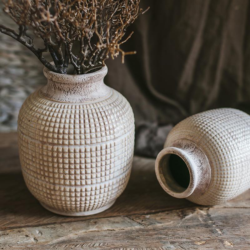 White Textured Porcelain Ceramic Jar Vase RusticReach