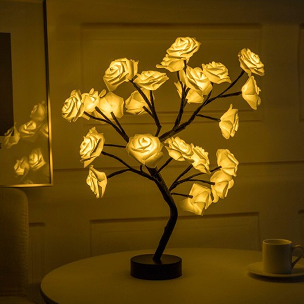 LED Rose Flower Tree Table Lamp Moderne Vases