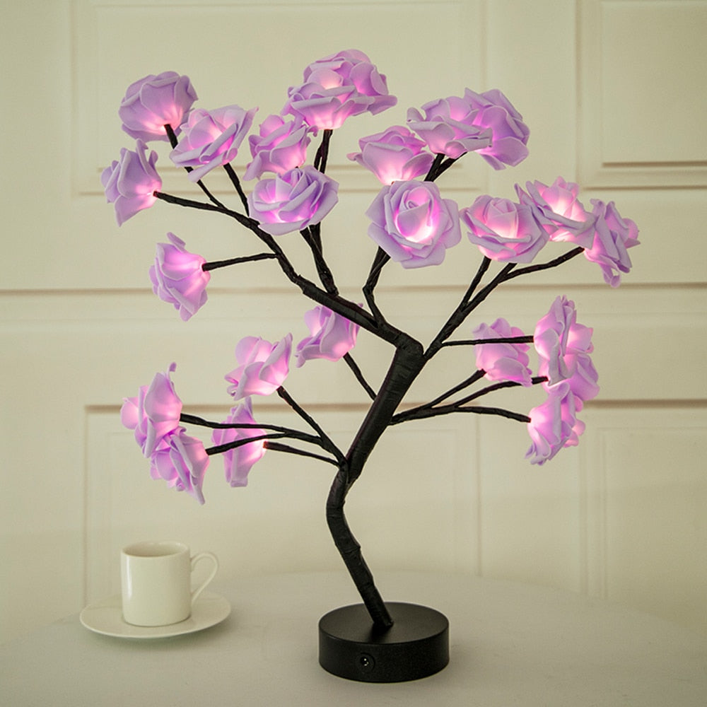 LED Rose Flower Tree Table Lamp Moderne Vases