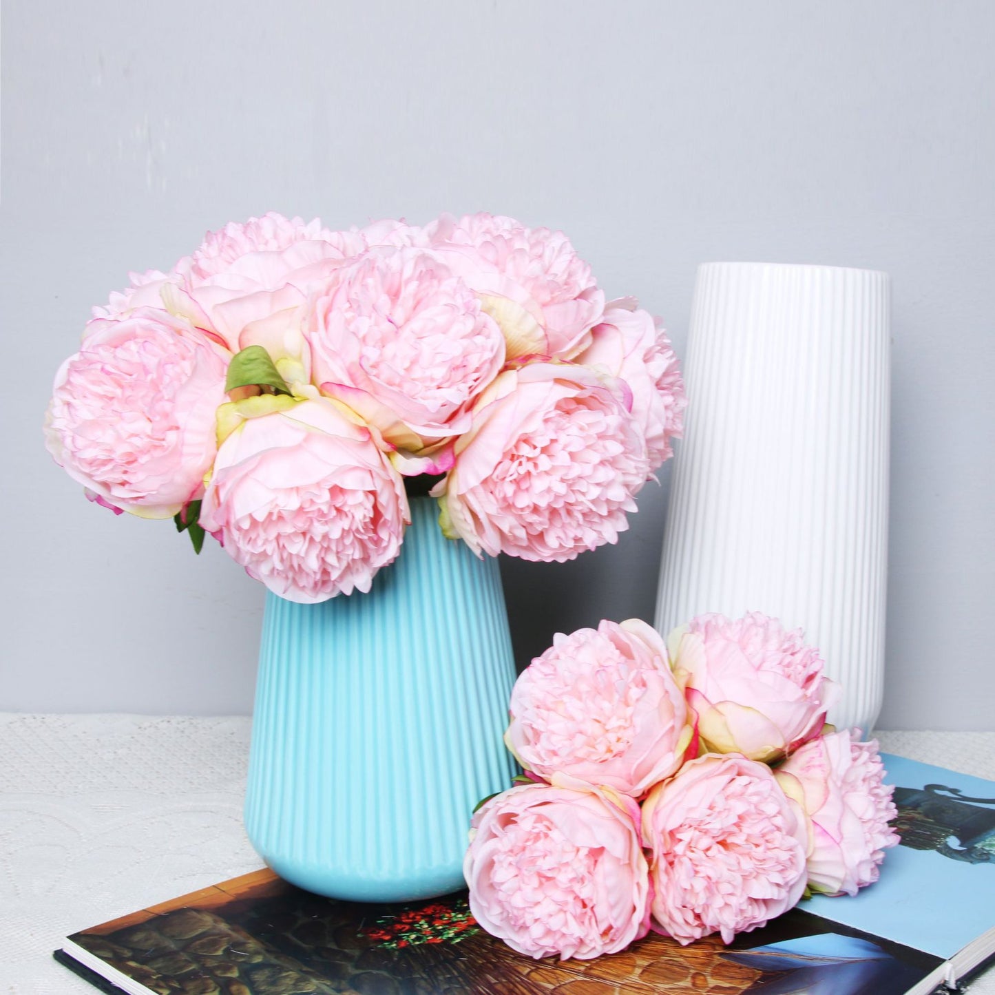 Silk Rose Flowers Bouquet Moderne Vases