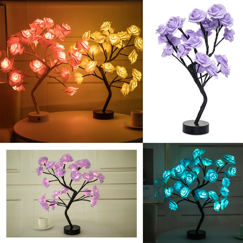 LED Rose Flower Tree Table Lamp Moderne Vases