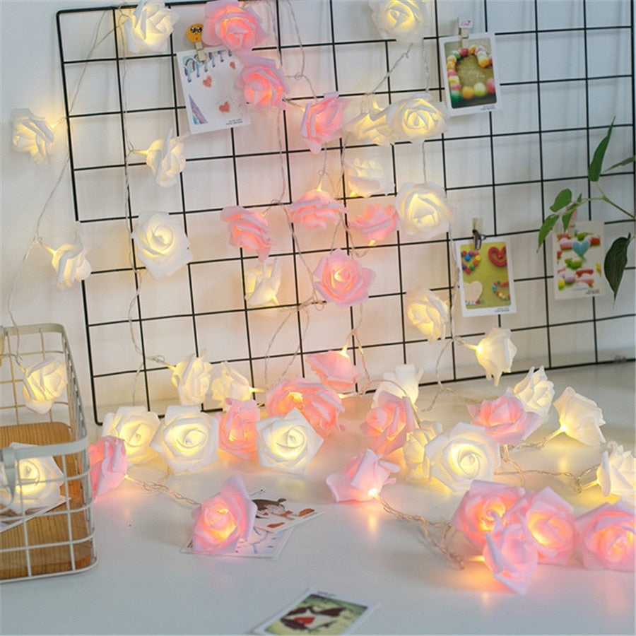 LED Silk Rose Flower Bouquet String Light Moderne Vases